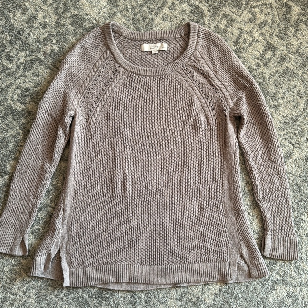 LOFT Petite Crew Neck Sweater in Tan